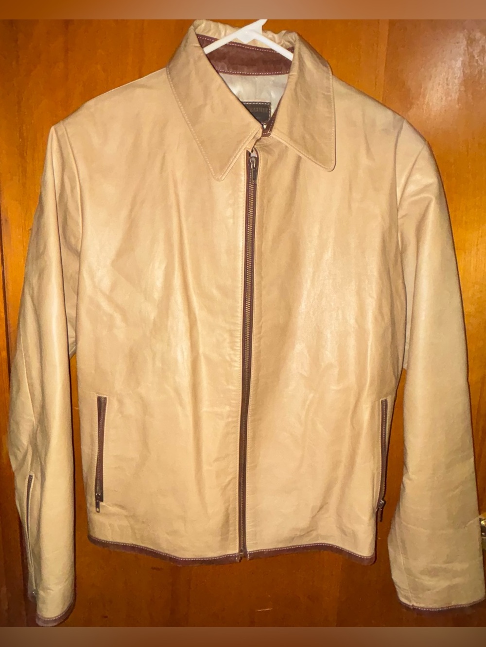 Vintage Cueros Crash Argentina Tan Nappa Leather Jacket Mens Large 90s Bomber